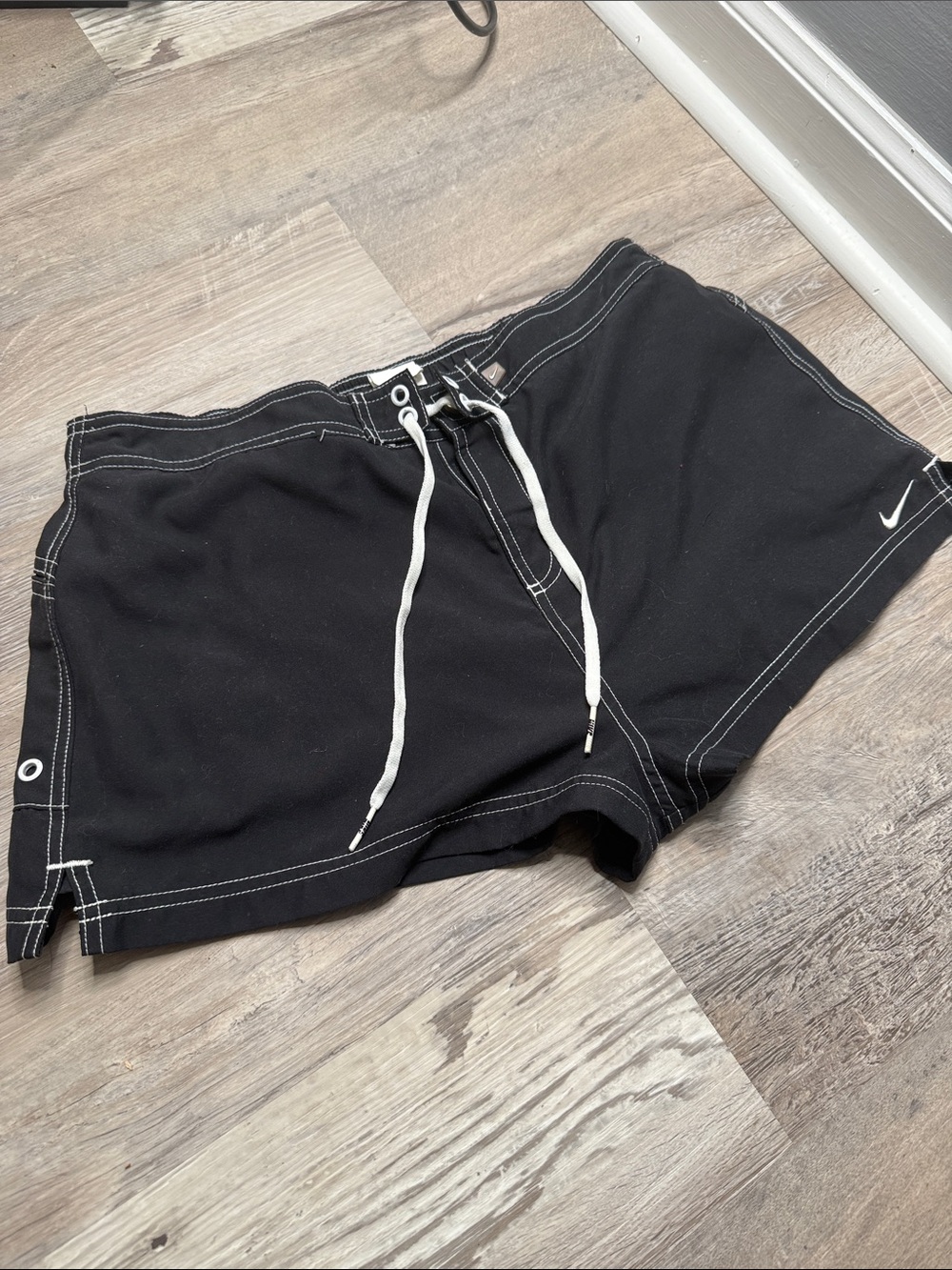 Nike Women’s  Black Drawstring Shorts with White Stitching Size 14